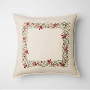 NWT Natural Embroidered Green and Bows Pillow - 24 x 24” STUDIO‎ MCGEE